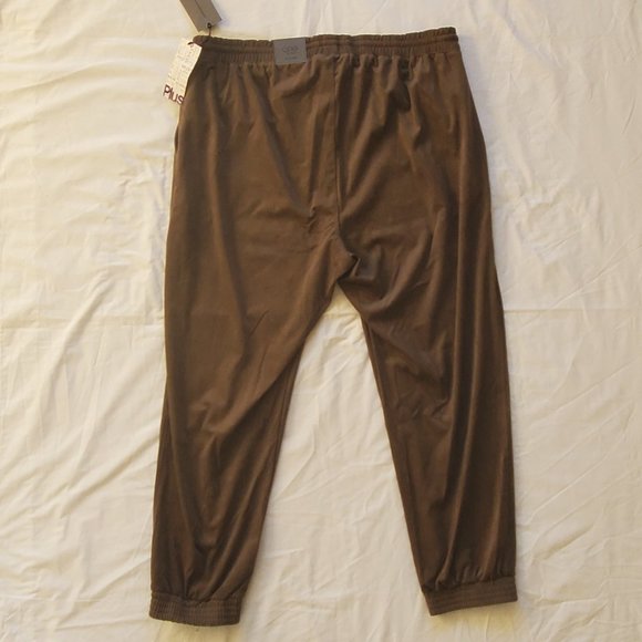 One By Chapter One Women's Olive Green Suede Jogger Capris Plus Size 1X - Picture 2 of 6